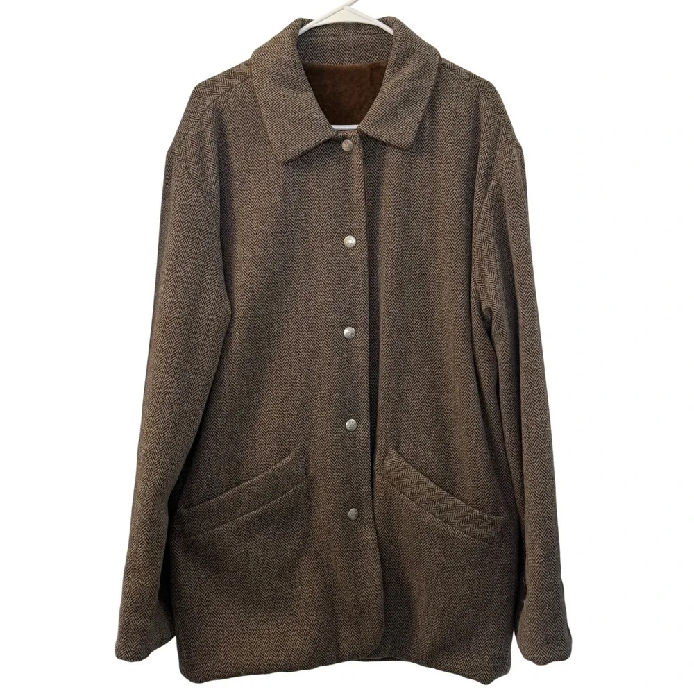 TRUSSARDI JEANS Wool Blend Herringbone Reversible Jacket Coat M Made in Italy‎